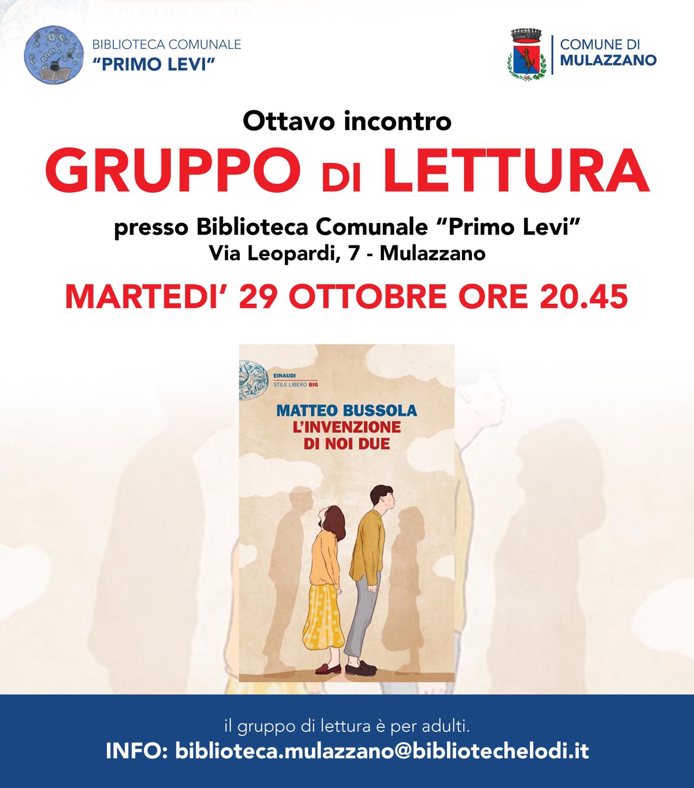 GRUPPO DI LETTURA IN BIBLIOTECA - Martedì 29 Ottobre 2024